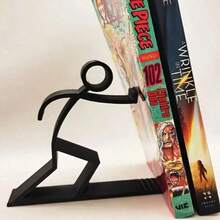 Small Figurine Bookend, Creative Press-Style Bookshelf, Metal Non-Slip, Suitable For Student Textbook Storage/Desk Organization/Study Room Decoration, Black Metal Figurine Press Design, Suitable For Student Textbooks - A - View 2