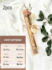 [Customized]2pcs Customized Bamboo Ballpoint Pen Set With Eternal Flowers, Engravable Name, Perfect Gift For Graduation, Christmas And Teacher's Day, Suitable For All Four Seasons - Sets - View 8