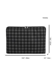 黑灰格紋筆電保護套，防震防水電腦包，附拉鍊保護殼，適用於MacBook、HP，適合女孩、青少年女孩與男孩，相容iPad Air 4 5 Pro，防震保護包 - 黑色 - 查看 2