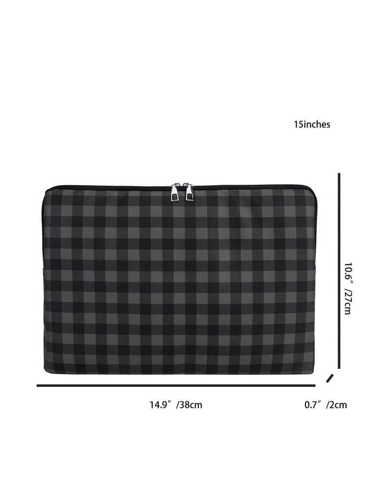 黑灰格紋筆電保護套，防震防水電腦包，附拉鍊保護殼，適用於MacBook、HP，適合女孩、青少年女孩與男孩，相容iPad Air 4 5 Pro，防震保護包 - 黑色 - 查看 2
