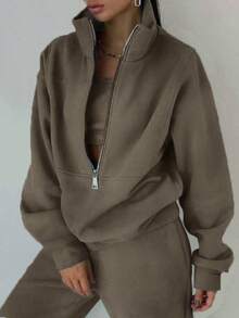 Conjunto mujer primavera, sudadera de felpa suave, look moderno - Verde Oliva - Ver 2