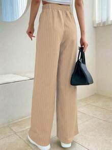 Striped Tailored Wide Leg Pants - Apricot - View 4