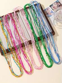 5/10/25/100pcs/Set Bohemian Beach Style Random Color Mixed Bead Design Waist Chain Set, Fashionable Personalized Index Finger Ring, Luxury Niche High-End Ring, Suitable For Daily Wear, Perfect Party And Holiday Gift, Women's Casual And Vacation Multi-Functional Accessory - Multicolor - View 6