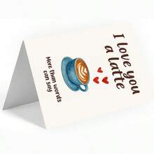 Tarjeta de felicitación romántica para amantes del café, "Las palabras no pueden expresar" Ilustración de café latte azul - 13x18cm - Ver 7