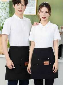 [Canvas Apron] 1pc Extended Waistband Reinforced Seams Kitchen Canvas Apron | Women's Restaurant Waitress Half Apron - Multicolor - View 9