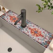 1pc Or Bohemian Style Sink Faucet Absorbent Mat, Drainage Mat, Kitchen, Bathroom Sink, Countertop, Drainage Mat, Diatomaceous Earth Basin, Cuttable Quick-Drying Mat. - Multicolor - View 4