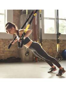 New Fitness Suspension Training Strap, Adjustable Yoga Strap, Wall-Mounted Exercise Yoga Strap - Yellow - View 2