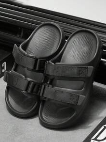 1雙男童女童純色EVA魔鬼氈設計套腳平底極簡涼鞋 春夏新款戶外沙灘鞋 2025 室內拖鞋 - 黑色 - 查看 6