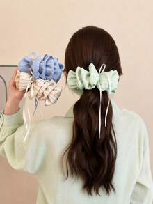 topshiny Women's Striped Fabric Bow Banana Clip, Layered Ruffle Hair Clip, Large Ponytail Hair Tie, Cute French Style Daily Wear Hair Accessory,Hair Claws - Multicolor - View 11