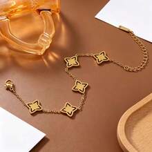 1 pieza Pulsera con dije de estrella hueca minimalista, pulsera ajustable de acero inoxidable chapada en oro de 18K, joyería diaria para mujer - Dorado - Ver 6