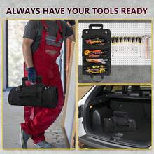 [Heavy Duty Tool Bag] 1pc Heavy Duty Waterproof Tool Organizer Bag With Portable Roll-Up Design, Multiple Compartments, Adjustable Shoulder Strap, Durable Green Fabric, Zipper Closure, Perfect For Organizing Hand Tools And Small Items, Electrician Tool Bag - Black - View 5