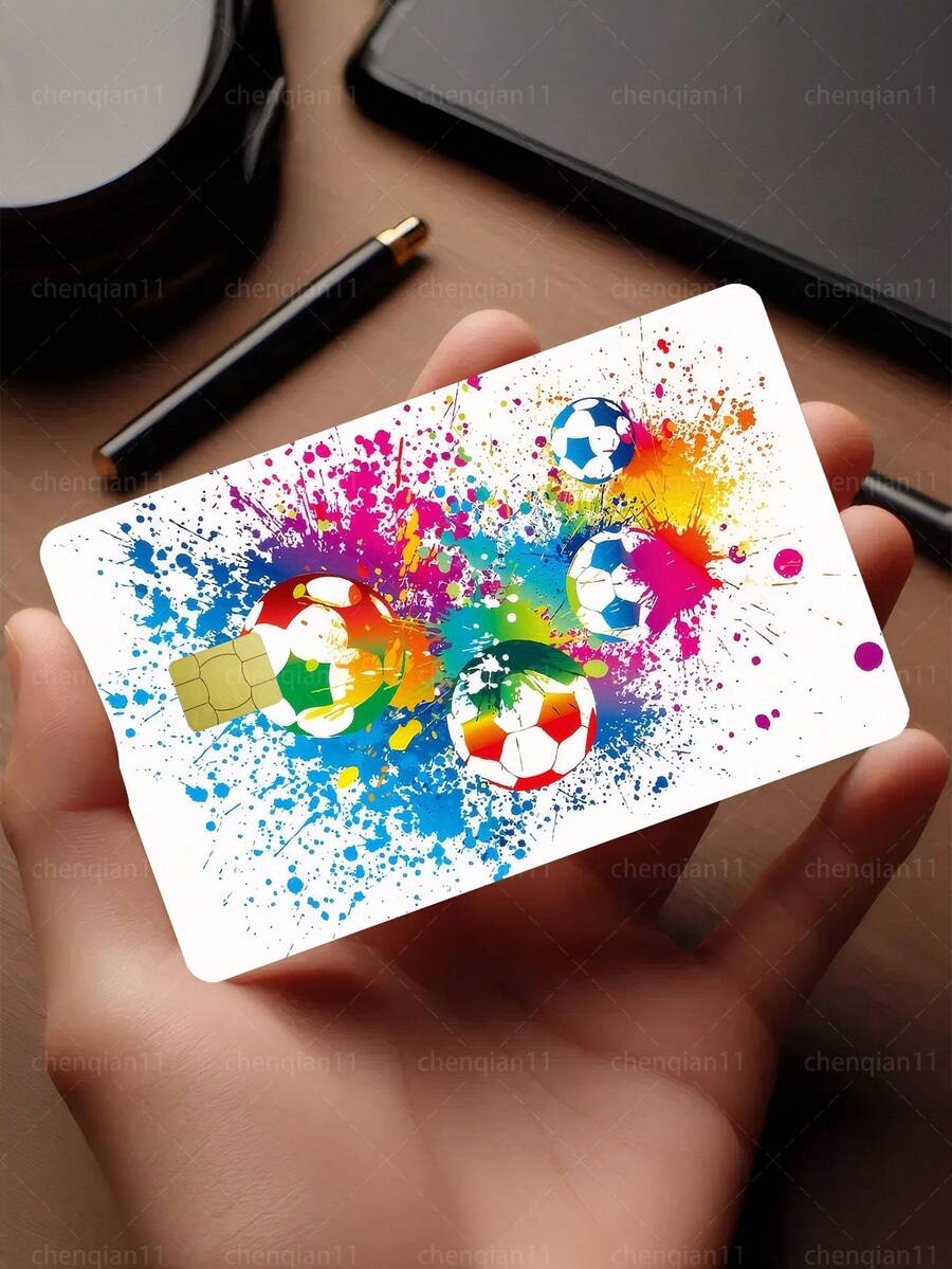 1pc Colorful Soccer Credit Card Sticker Privacy Protection Card Skin, Sports Ball Game Party Birthday Gift PVC Material Anti-Fingerprint Anti-Scratch Wear-Resistant Card Sleeve, Suitable For Men, Women, Couples, Small Chip Card, Bank Card, Credit Card, Transit Card, Student Campus Card Personalized DIY - Type a - View 1