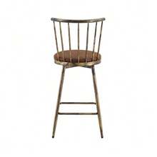 Modern Windsor-Style Metal Bar Stool With Padded Seat, Ideal For Kitchen Islands, Bars, And Restaurants; Industrial-Style Bar Stool At Bar Height; Vintage And Minimalist Style - Brown 1 - View 8
