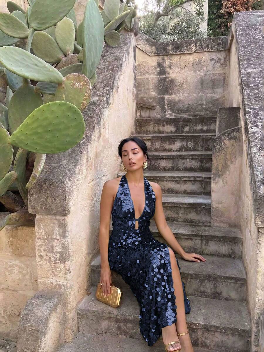 CHOSMO Robes Corset pour Femmes, Robe de Bal, Robe d'Invitée de Mariage, Robes de Bal pour Femmes, Robes de Bal Formelles pour Femmes pour le Lycée, Pois Couleur Unie Brillante Soirée Romantique Sexy Formelle - Bleu marine - Voir 1
