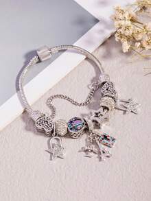 1pc Multi- Heart Flower Star Airplane Beaded Bracelet For Women, Fashion Star Pendant Bracelet - Style 2 - View 3