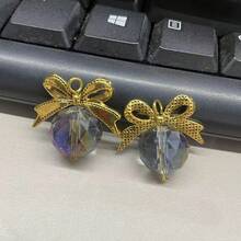 16mm Glass Triangular Faceted Round Beads With Alloy Bowknot DIY Pendant Loose Beads Necklace Earring Accessories For Keychain Bag Phone Car Hanging Decor - 16mm Triangular Facet + Bow Pendant - View 24