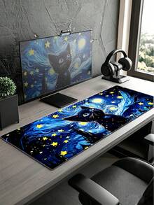 Alas Mouse Gaming Kucing Hitam Berbintang, Alas Meja Estetik Terinspirasi Van Gogh, Alas Karet Anti Selip & Tepi Berjahit, Produk Baru - View 8