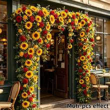 2pcs Artificial Sunflower Yellow Red Rose Vine 90.9 Inch, Easy To Hang Faux Floral Garland, Suitable For Outdoor Garden Wedding Arch Ceiling Message Wall Staircase Hotel Decoration - Multicolor - View 9