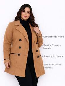 Women's Plus Size Lapel Double-Breasted Long Sleeve Long Coat, Perfect Choice For Autumn/Winter - Khaki - View 6