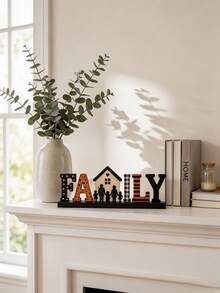 1pc Autumn Wooden Desktop Decor Sign, Pumpkin Silhouette FAMILY Letter Block Decoration, Thanksgiving Farmhouse Style Tiered Tray Decor, Harvest Wooden Hanging Sign, Suitable For Kitchen, Fireplace Mantel And Living Room, Home Decor, Autumn Decoration - B - View 5
