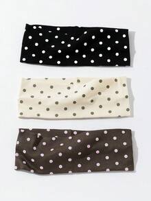 Juego de 3 pañuelos para mujer con estampado de lunares, diademas suaves y antideslizantes, accesorios para el cabello elásticos para yoga y deportes, versátiles para uso diario y diversas ocasiones, diademas para otoño e invierno, atuendos de vacaciones, elegantes pañuelos para mujer, atuendos de verano - Multicolor - Ver 2
