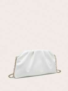 女款斜挎方包，皺褶PU紋理，輕盈時尚，金屬鏈條，適合派對與購物 - 白色 - 查看 2
