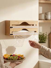 Multi-Purpose Plastic Wrap Dispenser With Cutter And Labels, Bamboo Dispenser For Plastic Wrap, Aluminum Foil And Wax Paper For Kitchen Drawers, Bamboo Roll Organizer - View 2