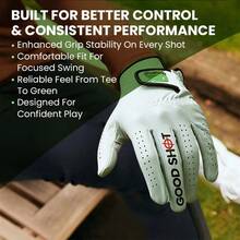 FINGER TEN Premium Cabretta Leather Men Golf Glove With "GOOD SHOT" Design 1 Pack For Left Hand, Soft Full Leather Grip With Breathable & Flexible Fit For All Golfers - White - View 6