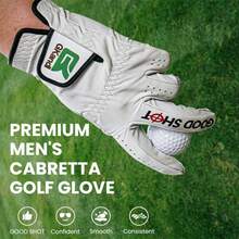 FINGER TEN Premium Cabretta Leather Men Golf Glove With "GOOD SHOT" Design 1 Pack For Left Hand, Soft Full Leather Grip With Breathable & Flexible Fit For All Golfers - White - View 3