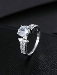 1pc Exquisite Wedding Banquet Main Ring Style Light Luxury Pave Diamond Ring For Women, Elegant Socialite Style Versatile Accessory - JZ6121 - View 10