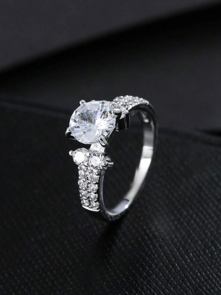 1pc Exquisite Wedding Banquet Main Ring Style Light Luxury Pave Diamond Ring For Women, Elegant Socialite Style Versatile Accessory - JZ6121 - View 10