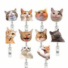 1pc/2pcs/10pcs Acrylic Cat Expression Retractable Rotating Badge Reel Doctor Nurse Keychain ID Holder - Multi-color a - View 27