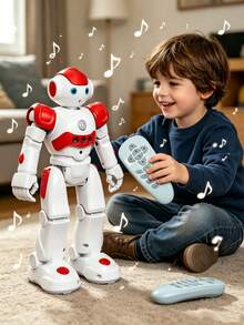 1pc Children's Remote Control Robot Toy, Remote Control Robot Story Music Multi-Functional Remote Control Toy, Programmable Robot, Gesture Sensing Programmable Smart Remote Control Robot, Built-In Rechargeable Battery, Suitable For 3 4 5 6 7 8 9 10 11 12 Years Old Boys Girls Birthday Gift Children's Day Halloween Christmas Gift (Blue) - Multicolor - View 2
