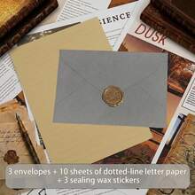 16pcs Linen Envelopes Stationery Set Vintage V-Flap Invitation Paper For Wedding Graduation Baby Shower Postcard Holder - A - View 10