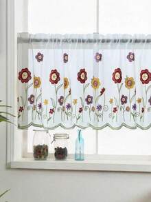 1 pieza Cortina transparente con diseño de flores, cortina de ventana cálida y translúcida para balcón, cocina, dormitorio - transparente - Ver 1