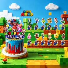 1 set Décoration de fête sur le thème du Royaume des Champignons, décoration en acrylique colorée avec des personnages emblématiques & lettrage "JOYEUX ANNIVERSAIRE", mettant en vedette le héros au chapeau rouge, le compagnon vert, la princesse & les méchants, durable & réutilisable, parfait pour les célébrations thématiques - Multicolore - Voir 7
