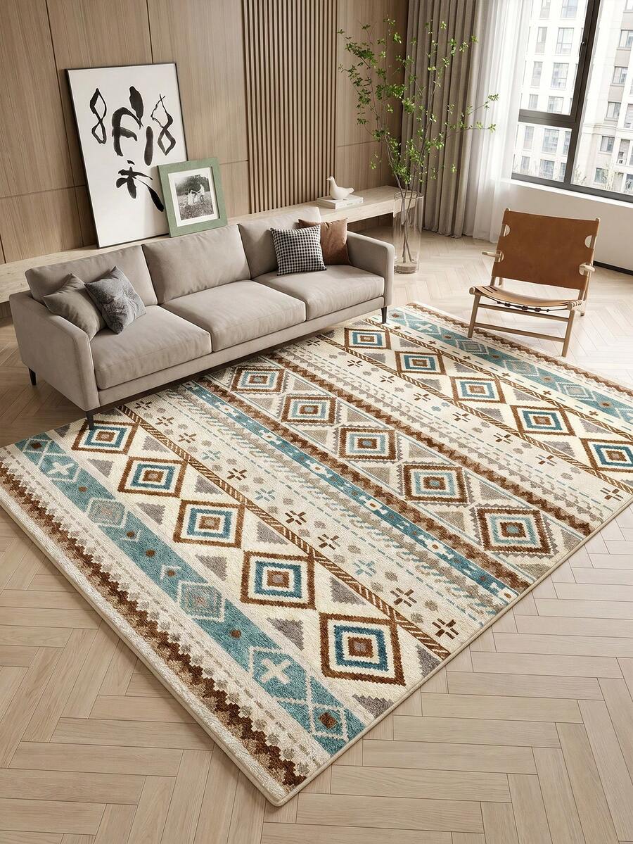 1 pieza Alfombra geométrica bohemia para sala de estar, adecuada para cocina, comedor, dormitorio, decoración de vacaciones, interior/exterior, oficina, vestíbulo, felpudo antideslizante, alfombra de baño, pasillo, área de estudio y juegos