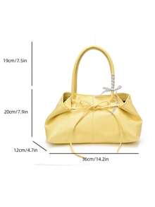 FEISTURE 1pc Solid Color Buckle Shoulder Bag, Fashionable Handheld Tie Bow Tote Bag, Suitable For Girls, Women, College Students, New Professionals And White-Collar Workers, Perfect For Work, Business, Commuting, School - Yellow - View 3