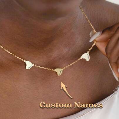 Personalized Engraved Hearts Name Necklace, Family Heart Names Necklace, Custom Grandma Necklace, Mothers Day Gift For Mum, Kids Name Jewelry