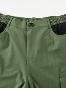 Men's Functional Hiking Pants, Colorblock Design, With Cargo Pockets, Suitable For Hiking, Camping And Outdoor Activities Sports - Black - View 5