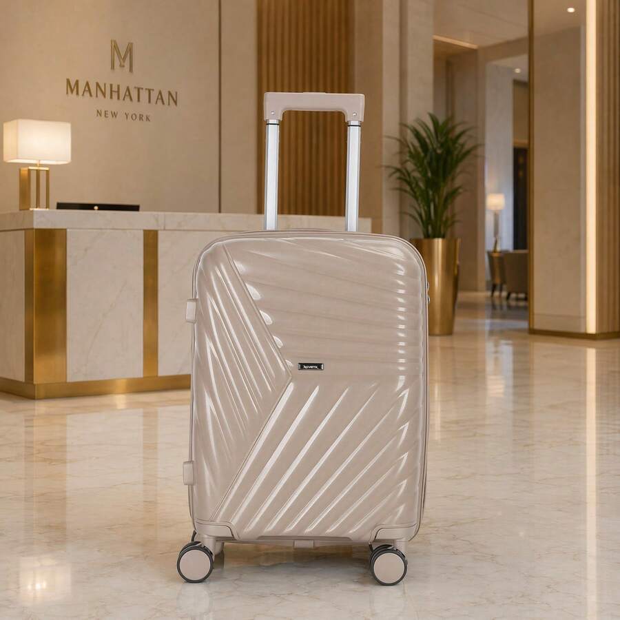 PP Material, Ultra-Light Suitcase With Silent Swivel Wheels, Shock-Resistant And Abrasion-Resistant, Stylish Carry-On Travel Bag. - 卡其色 - 查看 1