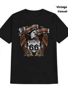 La camiseta  para hombre presenta un diseño vintage de mapa y escudo, perfecta para viajes por carretera y uso casual, lo que la convierte en un regalo conmemorativo retro ideal. - Negro - Ver 1