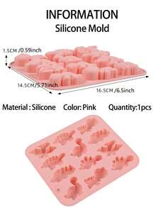 1pc 12 Cavity Dinosaur Shape Silicone Mold, Baking Muffin Chocolate Candy Cake Ice Cube Tray - Pink - View 2