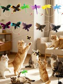 Cat Toy Single Pack Suction Cup Rod, Realistic Insect Shaped Cat Teaser Wand, Suitable For Cat Self-Entertainment. Simulated Insect Cat Teaser Wand With Replaceable Head. Cat Toy For Self-Entertainment. Vivid Insect With Replaceable Head - View 2