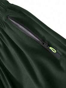 Men's Quick-Dry Workout Shorts,Stretch And Breathable Training Shorts With Zippered Pockets And Reflective Strips,Suitable For Workout And Training - Army Green - View 4