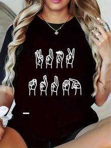 Triple Flower Print para Mujer Camiseta Casual Camiseta 220g Divertida Diseño Gráfico Mangas Cortas 1 Unidad Tee Diseño Original Cuello Redondo Tamaño Grande Top 100% Algodón - Negro - Ver 2