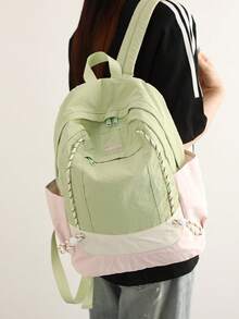 Lightweight Backpack Designed For Students, Combining Style And Functionality, Perfect For Commuting, Classes, And Outings! Large Main Compartment Easily Fits Laptops, Textbooks, Stationery, And Water Bottles; Whether For Daily Classes, Weekend Short Trips, Or Library Study, It's Your Ideal Travel Companion - Multicolor - View 3