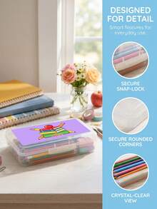 1pc Custom Pencil Case With Name, Clear Pencil Box With Cartoon Apple/Bus Design, Perfect Back To School Gift For Students,Ideal For Classroom And Home Use - Multicolor - View 2
