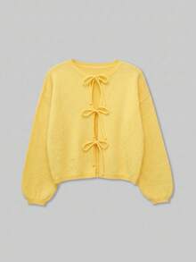 (Wende) (Wollmaterial) 2026 Herbst/Winter Neue Mode Französische Hot Girl Rundhals Schleife Langarm Damen Pullover geeignet für Ausflüge, Dates, Treffen, Nachmittagstee, Alltag, Pendeln, Schulanfang, Partys, Y2K, Weihnachten - Gelb - Übersicht 8