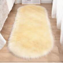 1pc Faux Wool Carpet Rug, Thick Fluffy Long Carpet, Suitable For Bedroom, Living Room, Bedside, Sofa Matching, Washable, Daily Home Decor - Yellow - Oval - View 11